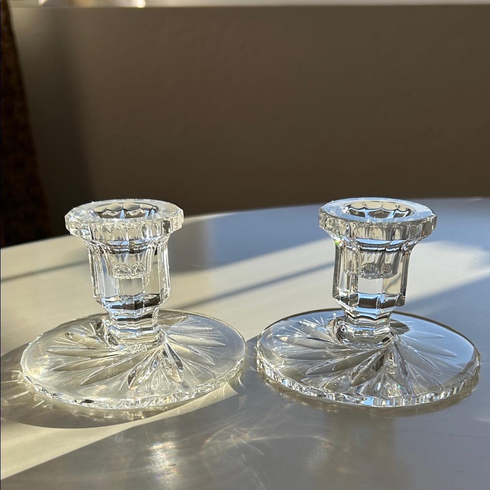 Vintage Cut Crystal Pinwheel Candle Holder Set of 2